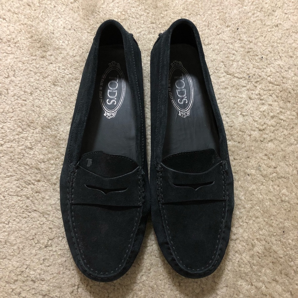 Tod’s Black Suede Driving Loafers